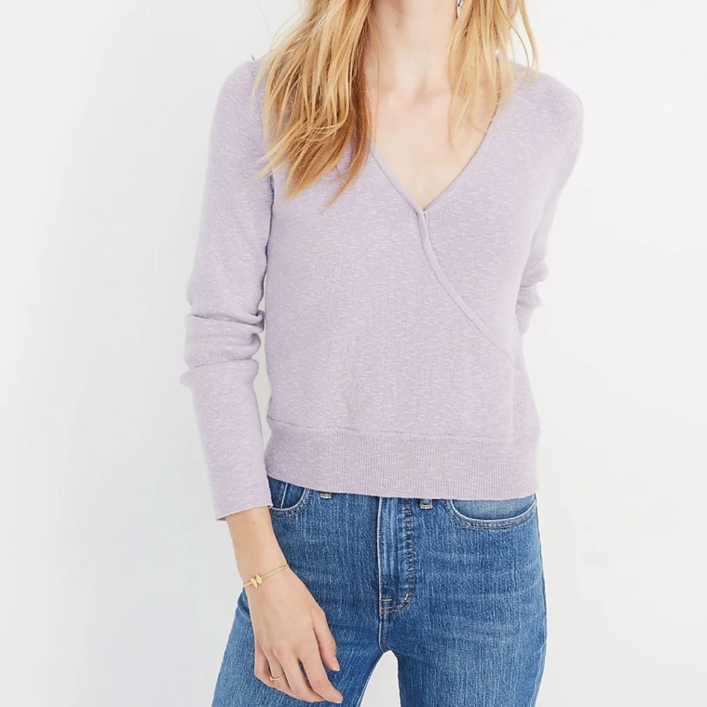 Madewell - ‘Wrap Front Pullover’ Lilac Knit V-Neck Sweater Top